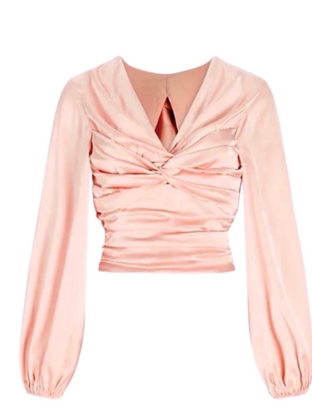 EXPRES Blush Pink Peach  Long-Sleeve Twist Front Women's Top Open Back  XS